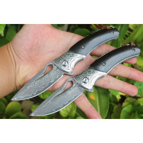 Eagle Eye Damascus Steel Bearing Quick Open Folding Knife Portable Multi-Purpose for Outdoor Camping Survival Custom OEM UD406556